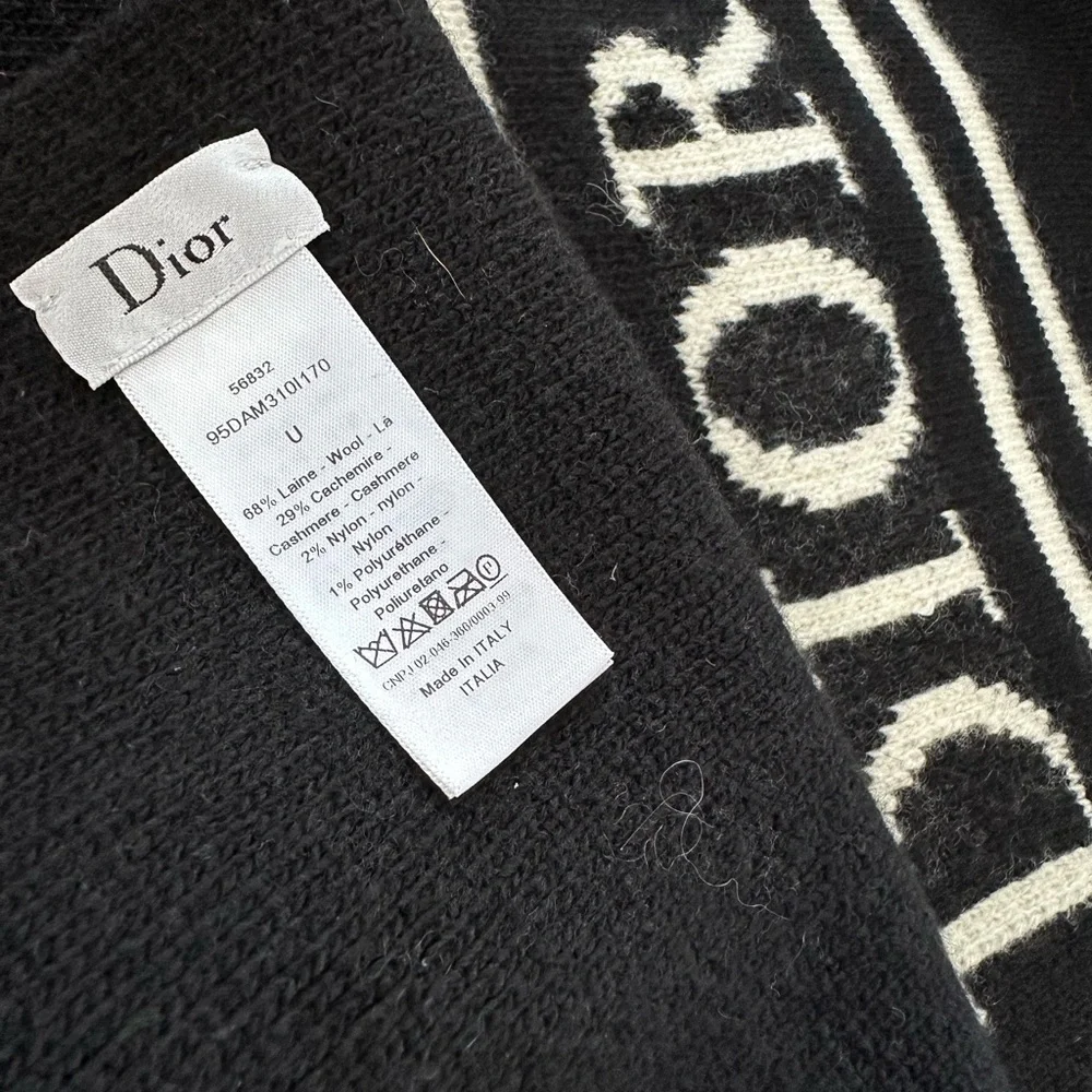 Dior J’♥ Dior Wool Cashmere Scarf Black Red Heart 12” x 76” NEW